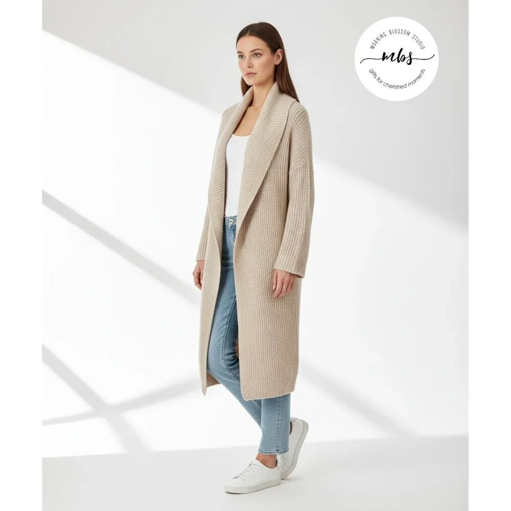 Free People Beach Long Oversized Open Cardigan Sweater Duster Beige Women XS